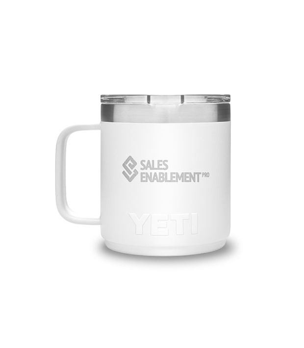 White YETI Mug with Sales Enablement PRO logo